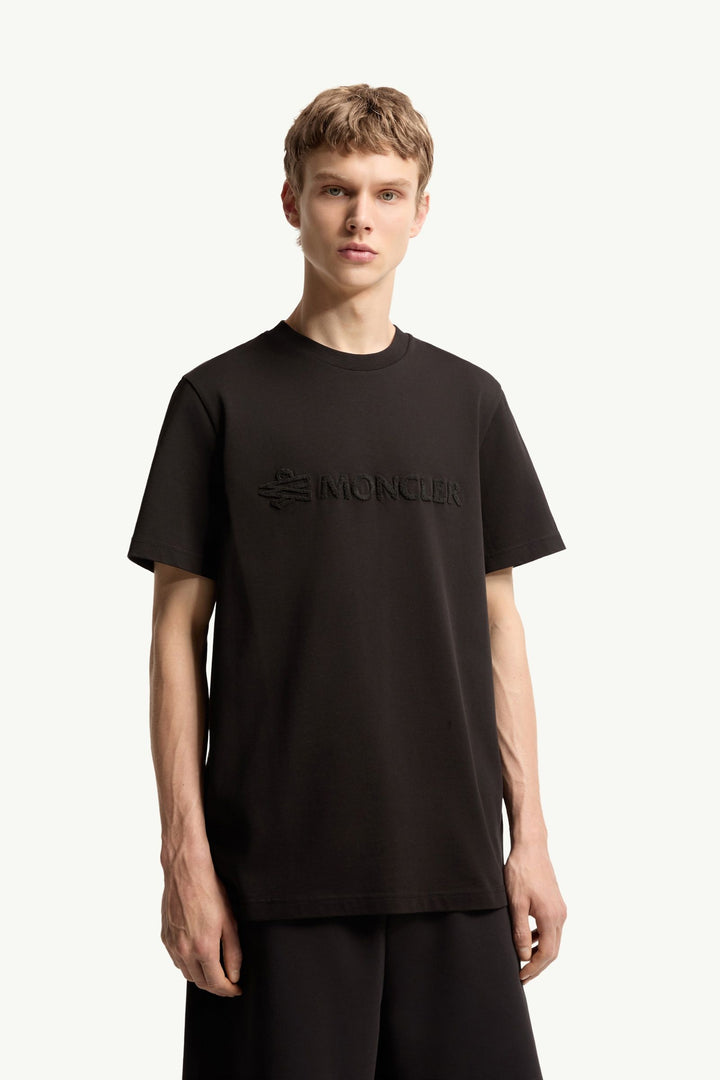 MONCLER – T-shirt en coton à logo Noir