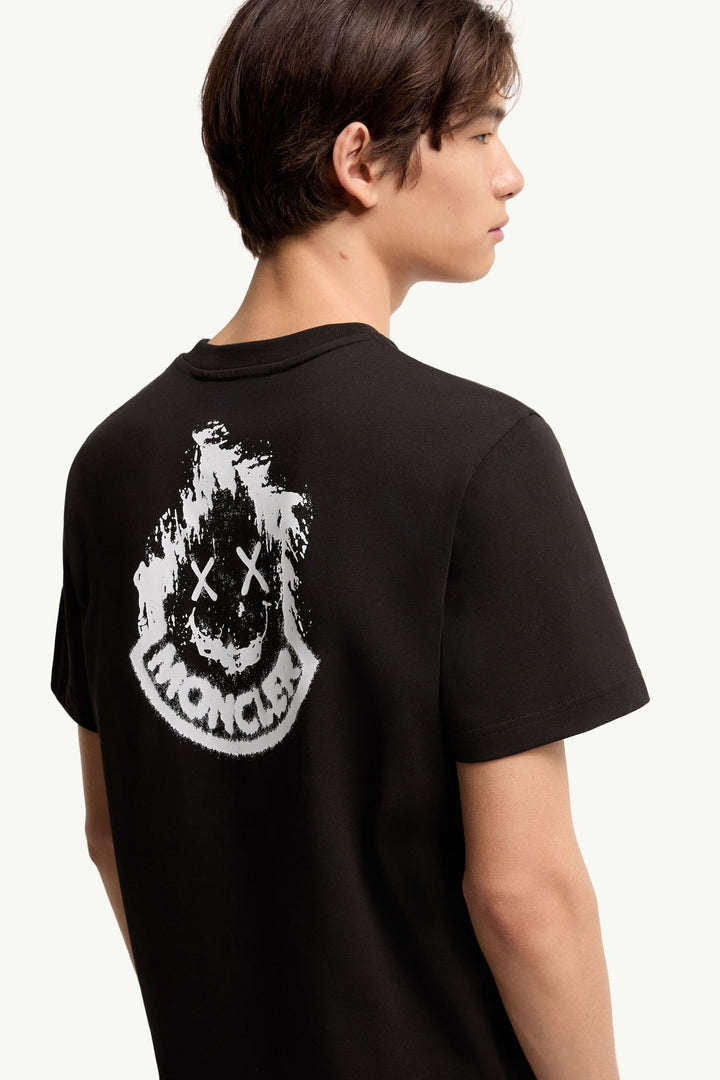 MONCLER – T-shirt en coton à logo Noir