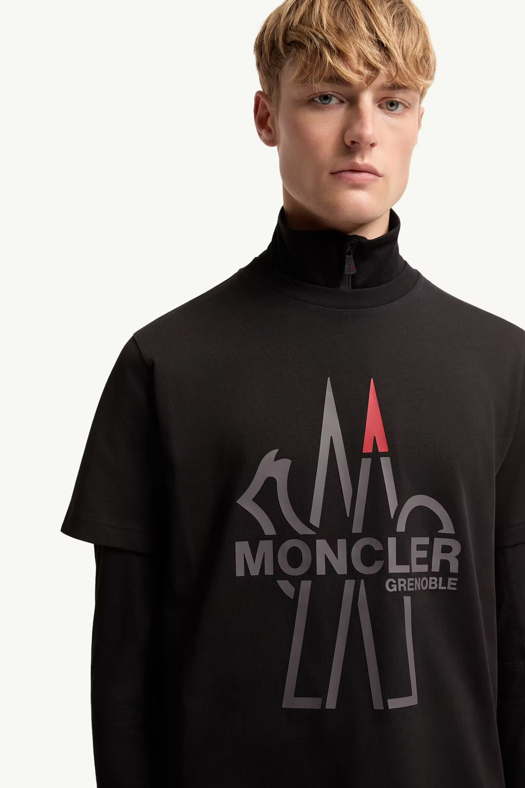MONCLER - T-shirt en coton à logo Noir