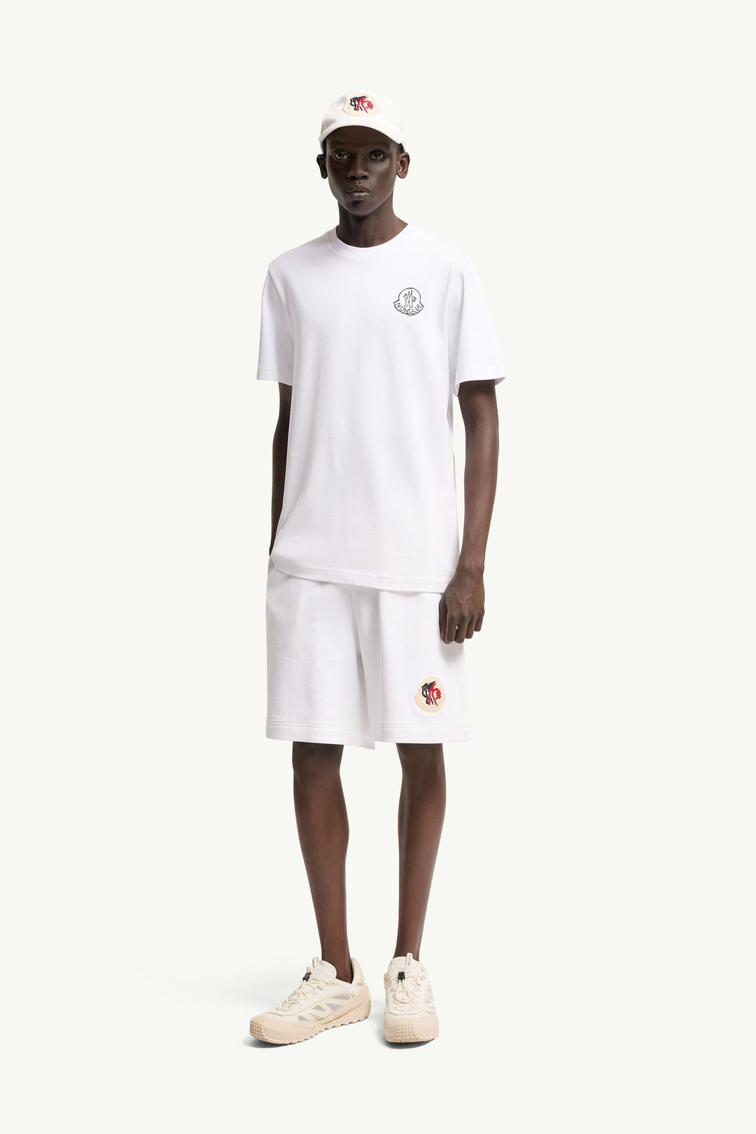 MONCLER – T-shirt en jersey de coton à empiècement logo Blanc