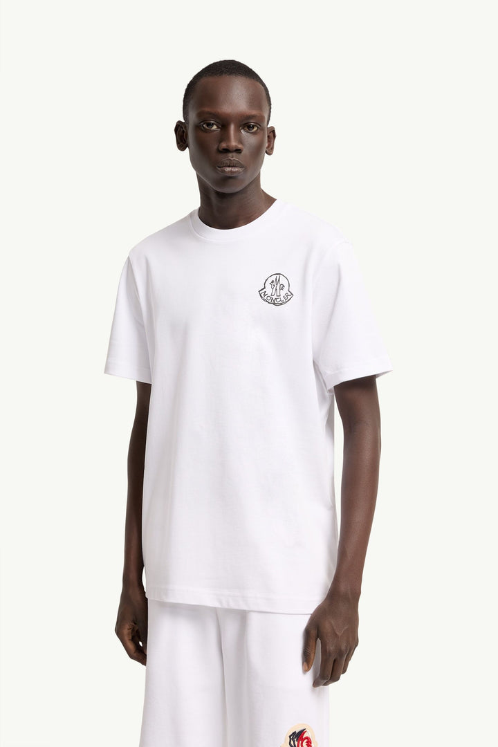 MONCLER – T-shirt en jersey de coton à empiècement logo Blanc