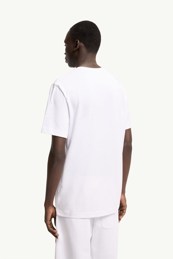 MONCLER – T-shirt en jersey de coton à empiècement logo Blanc
