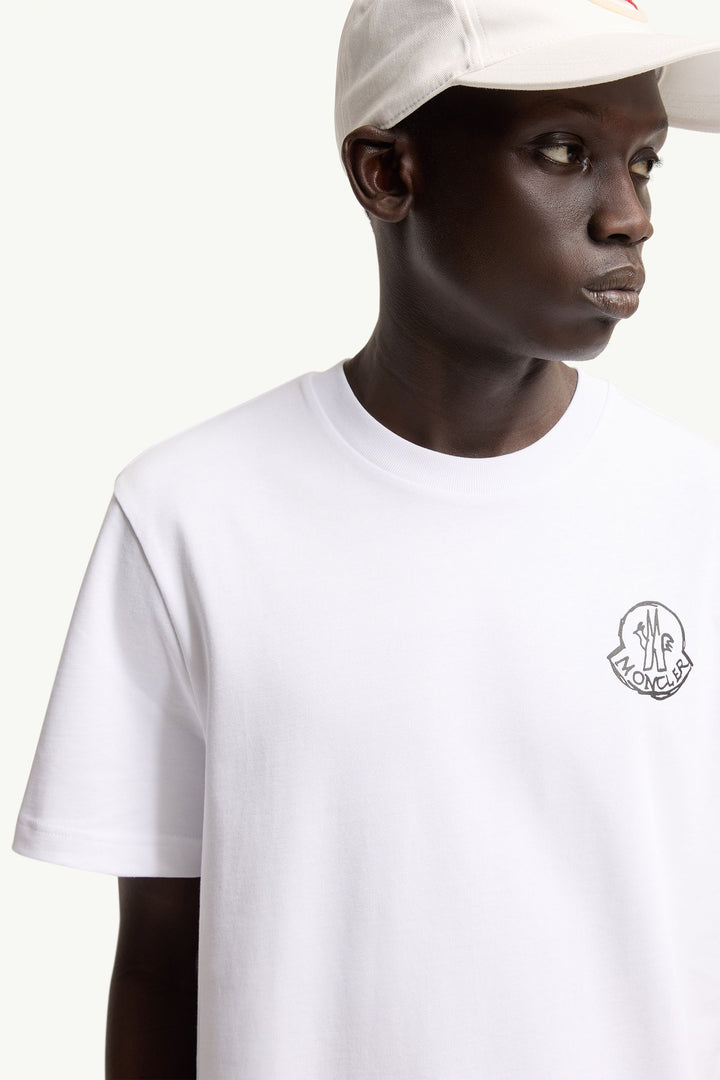 MONCLER – T-shirt en jersey de coton à empiècement logo Blanc