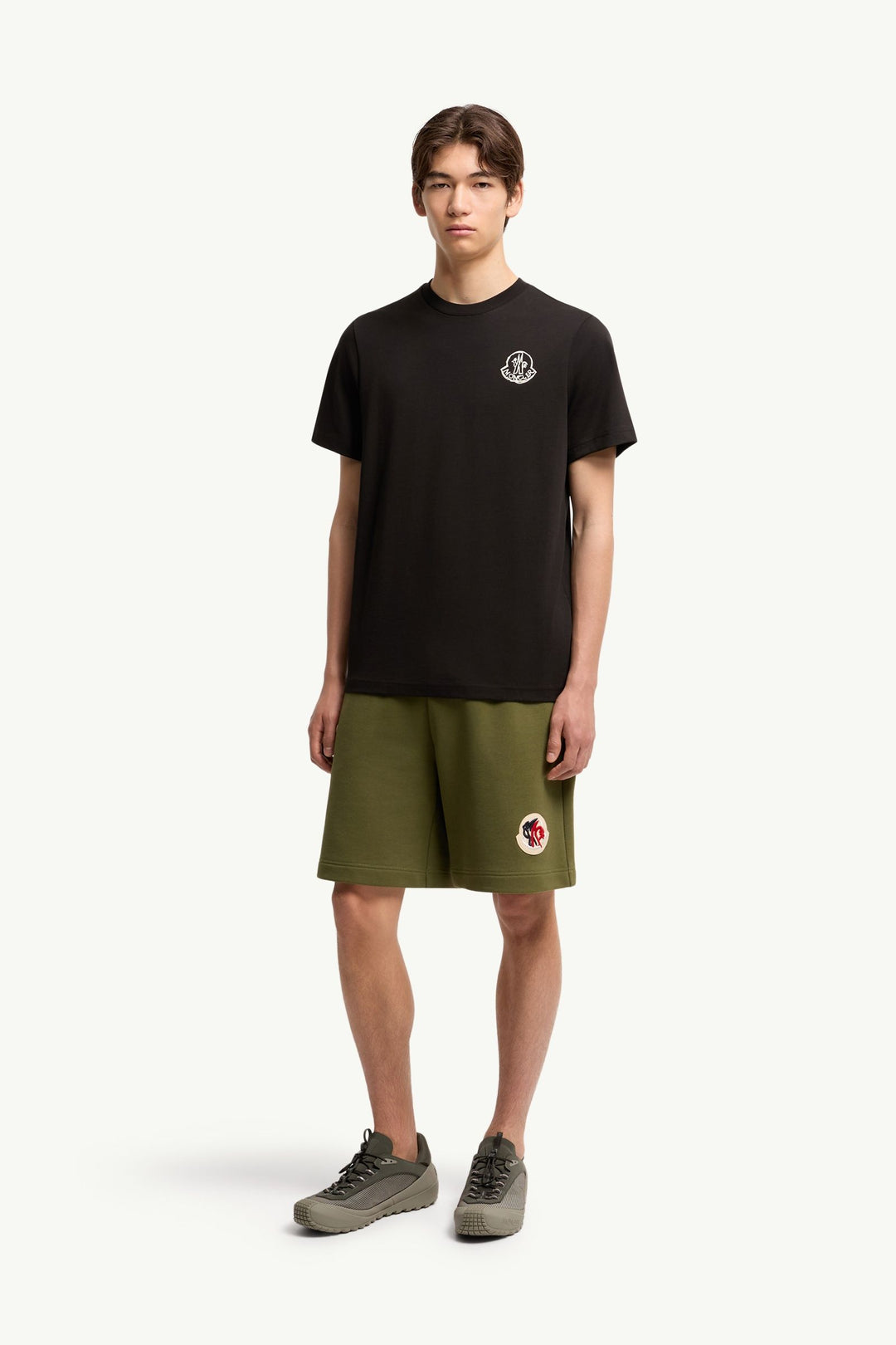 MONCLER – T-shirt en jersey de coton à empiècement logo Noir