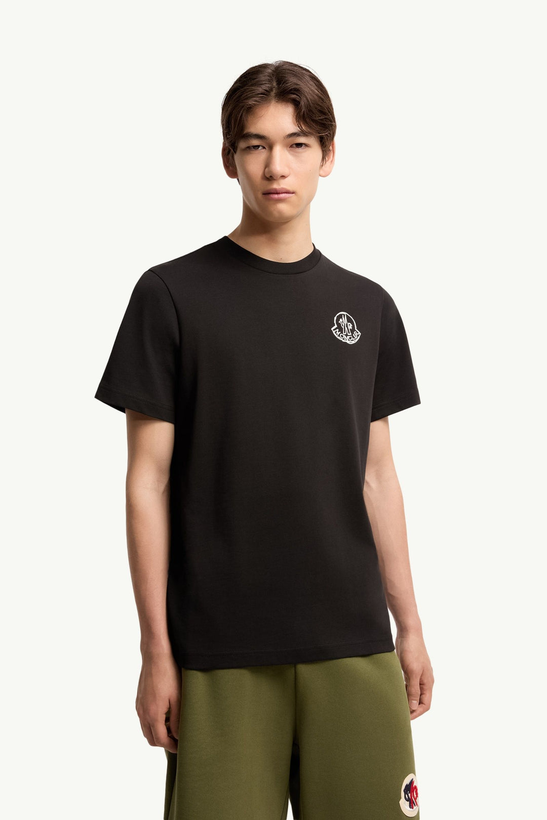 MONCLER – T-shirt en jersey de coton à empiècement logo Noir