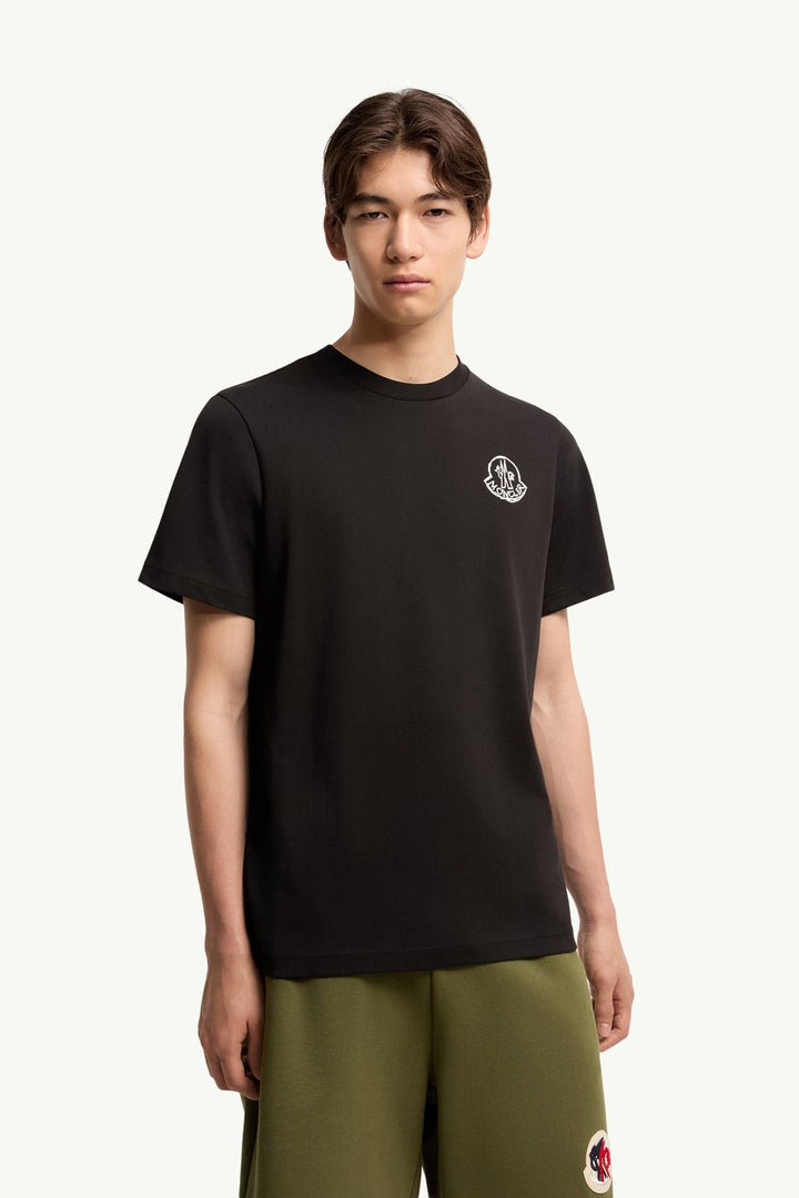 MONCLER – T-shirt en jersey de coton à empiècement logo Noir
