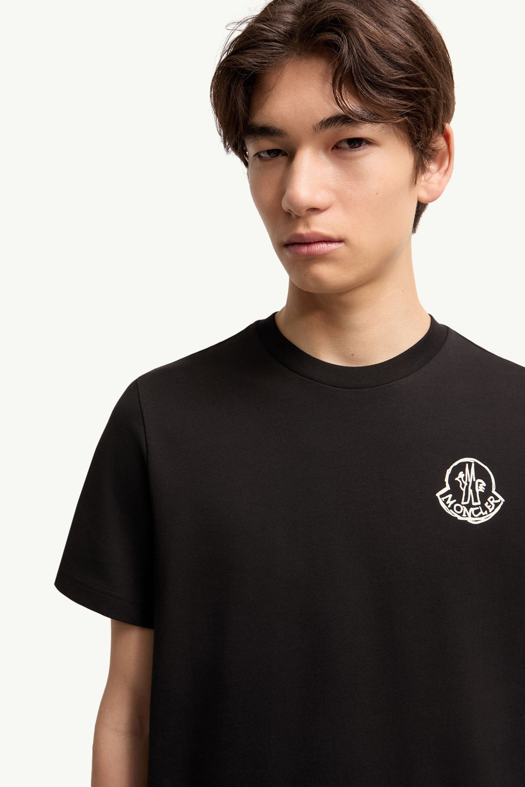 MONCLER – T-shirt en jersey de coton à empiècement logo Noir