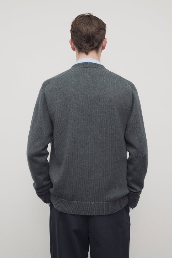THE ROW - Cardigan Dine en Cachemire et Lin Gris acier - Lothaire