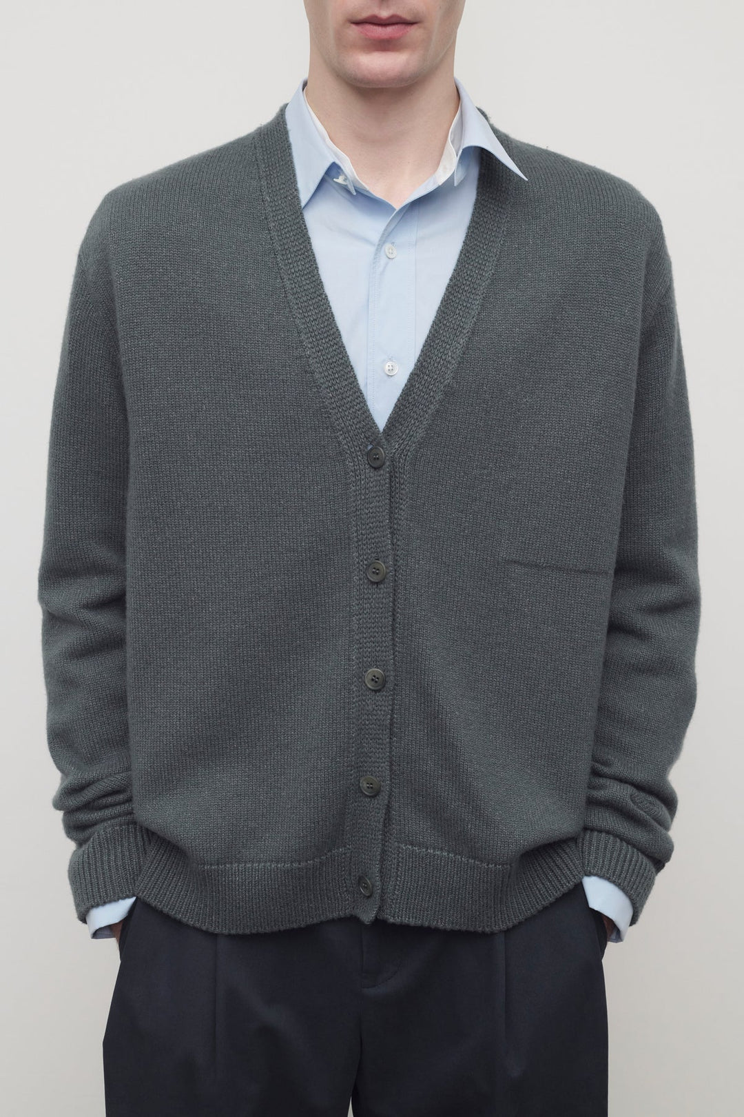 THE ROW - Cardigan Dine en Cachemire et Lin Gris acier - Lothaire