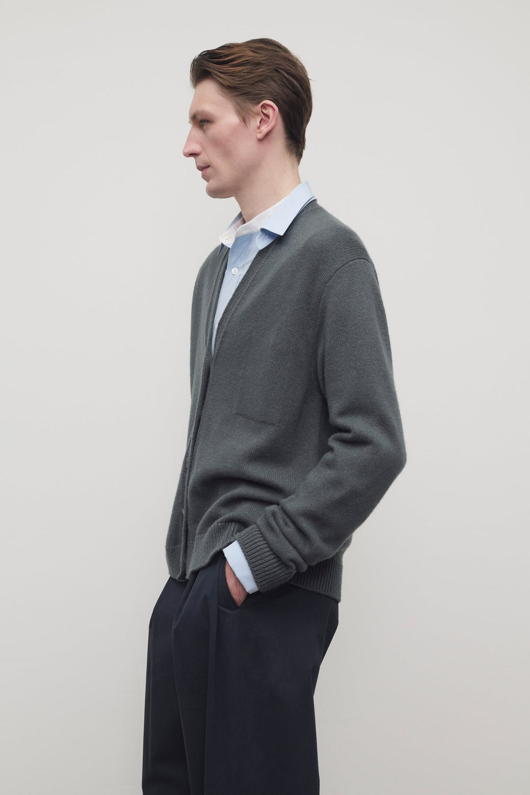 THE ROW - Cardigan Dine en Cachemire et Lin Gris acier - Lothaire