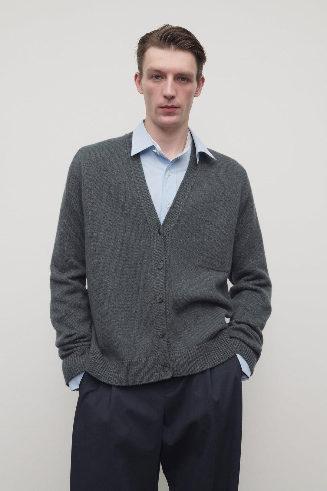 THE ROW - Cardigan Dine en Cachemire et Lin Gris acier - Lothaire