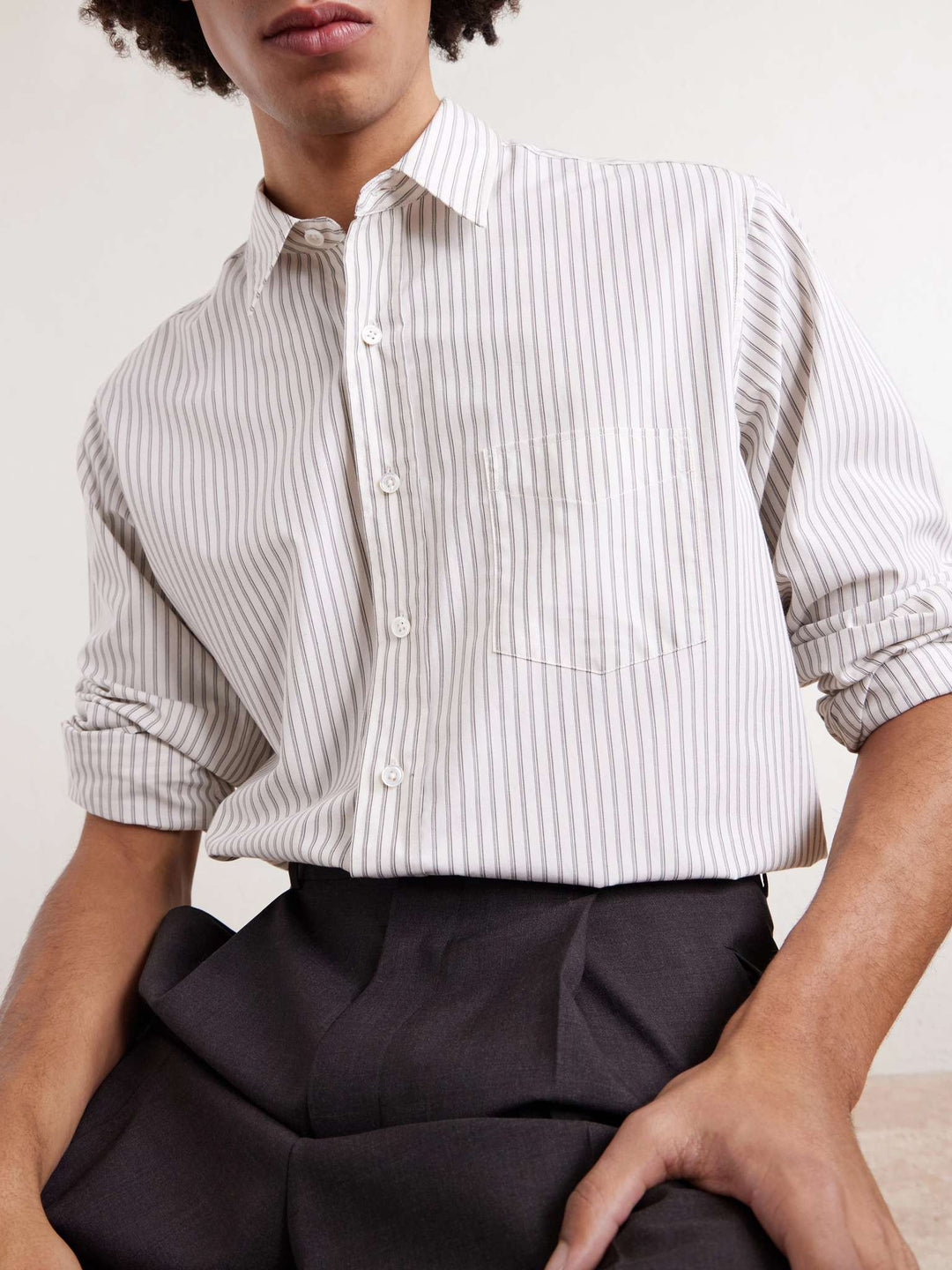 THE ROW - Chemise Kardiff en coton à rayures Beige clair et Noir - Lothaire