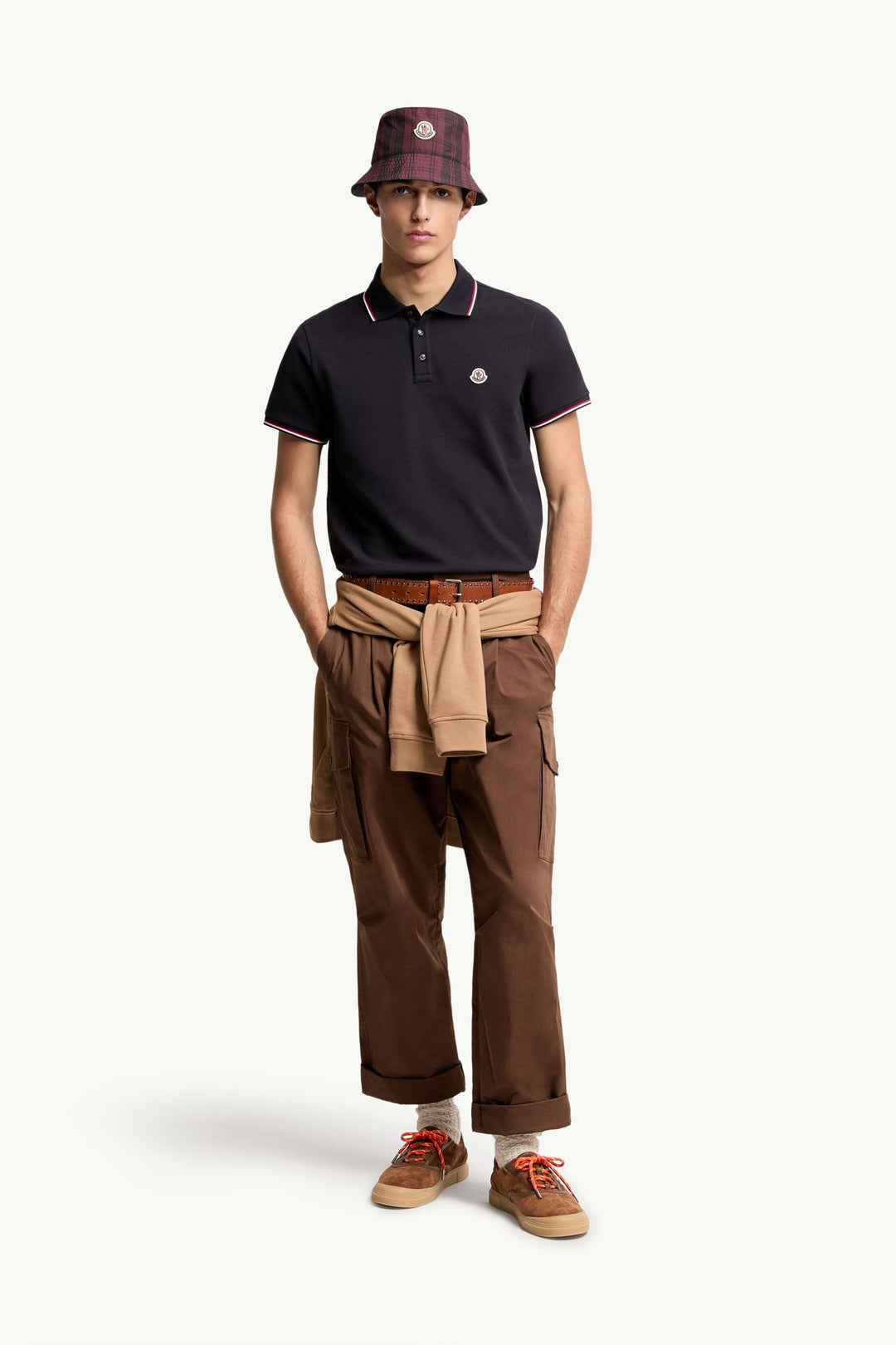 MONCLER - Tricolor-Trimmed Cotton Piquet Polo Shirt Bleu marine
