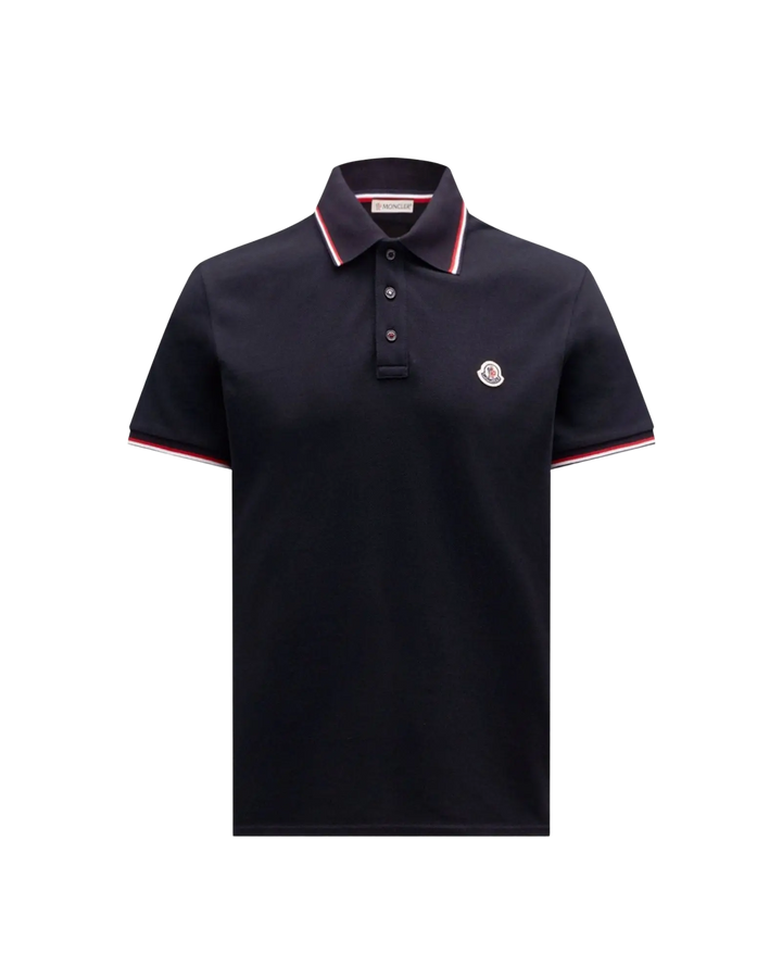 MONCLER - Tricolor-Trimmed Cotton Piquet Polo Shirt Bleu marine