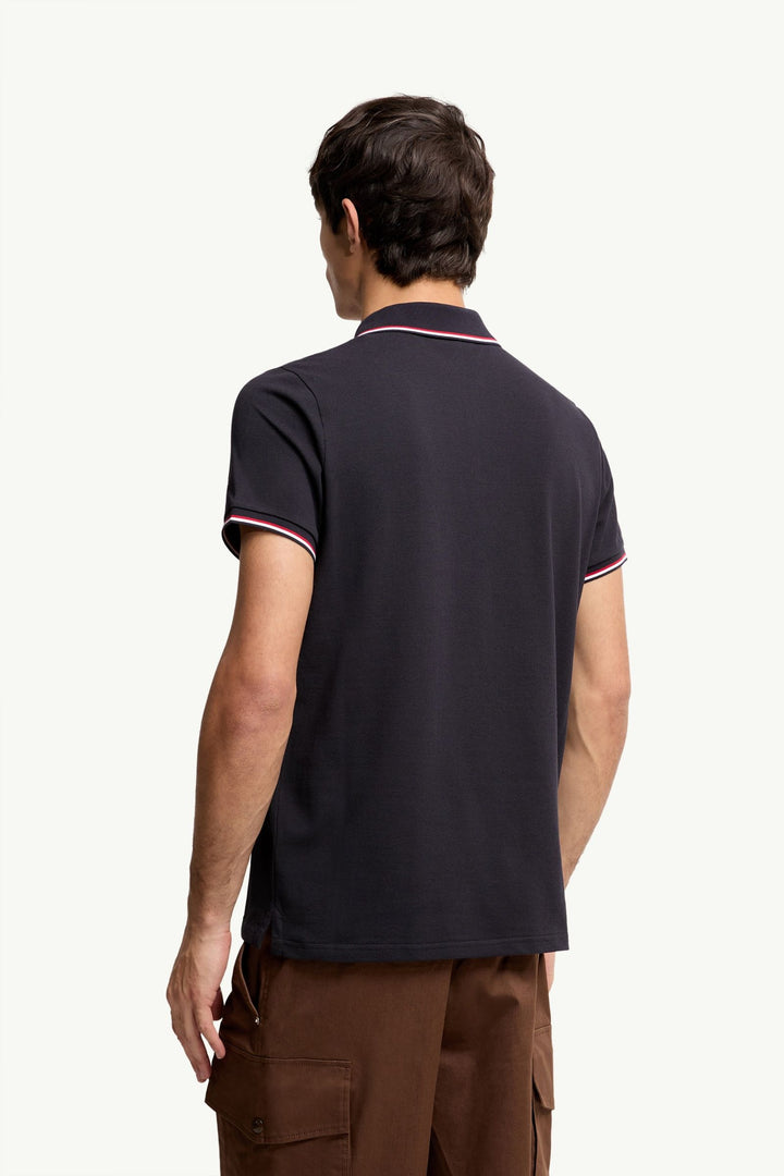 MONCLER - Tricolor-Trimmed Cotton Piquet Polo Shirt Bleu marine