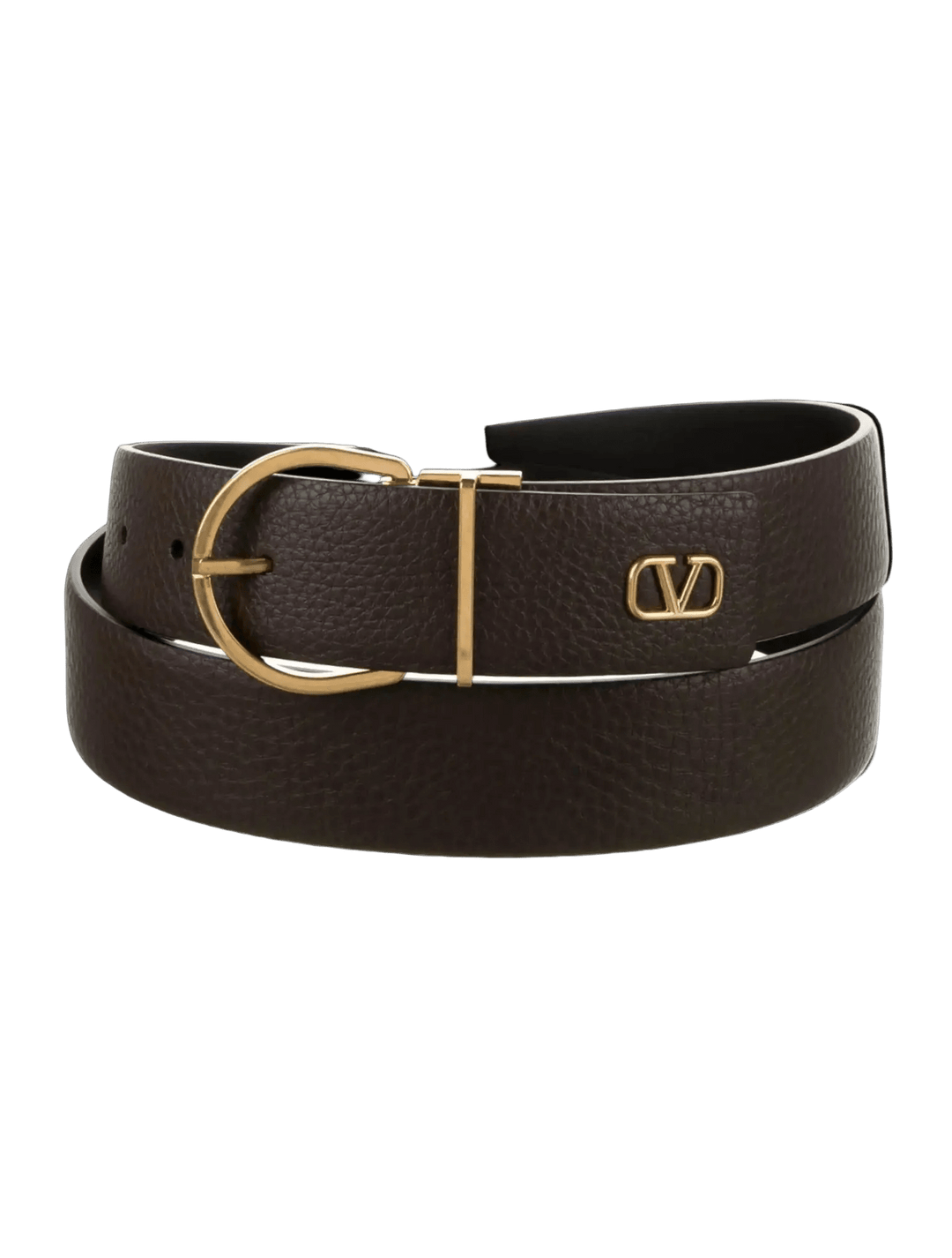 VALENTINO - Ceinture en cuir de veau boucle dorée Marron - Lothaire