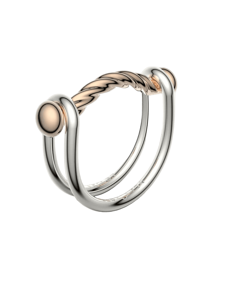 VESLER - Bague Switch en argent et bronze pont torsadé poli - Lothaire