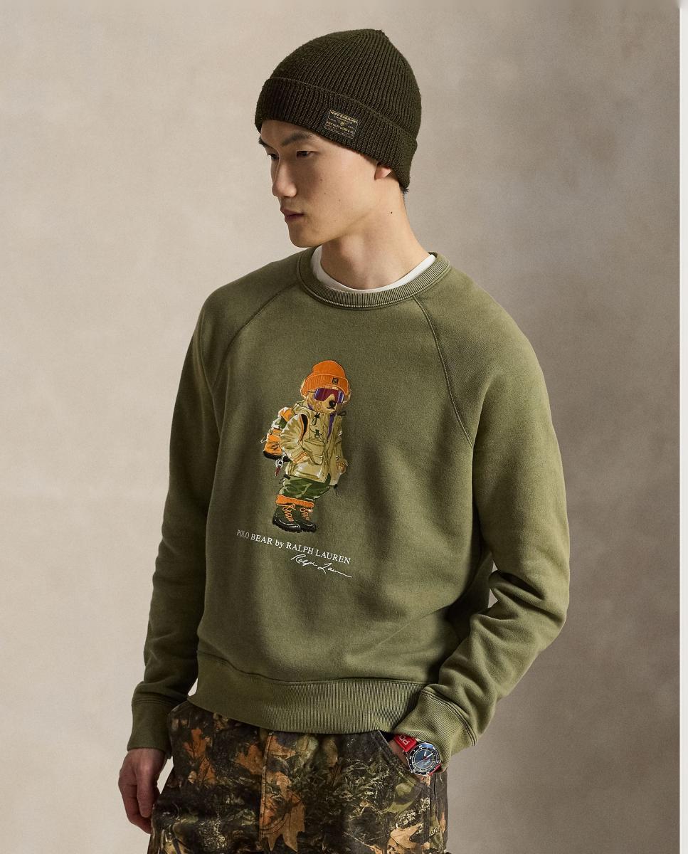 POLO RALPH LAUREN - Sweat-shirt col rond en coton mélangé Vert olive