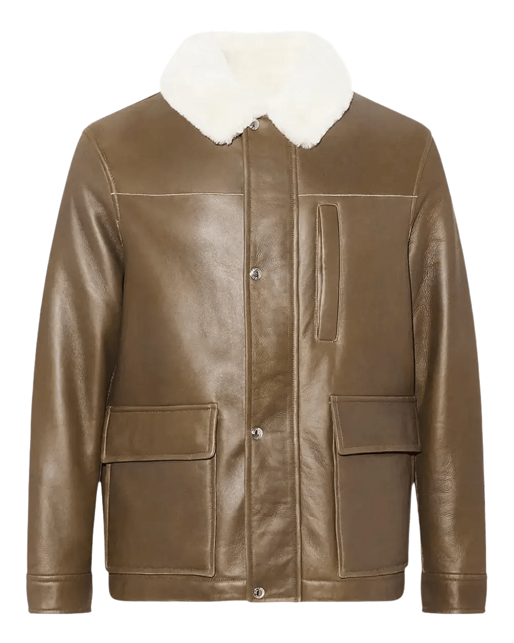 YVES SALOMON - Veste en cuir à col en peau lainée marron - Lothaire