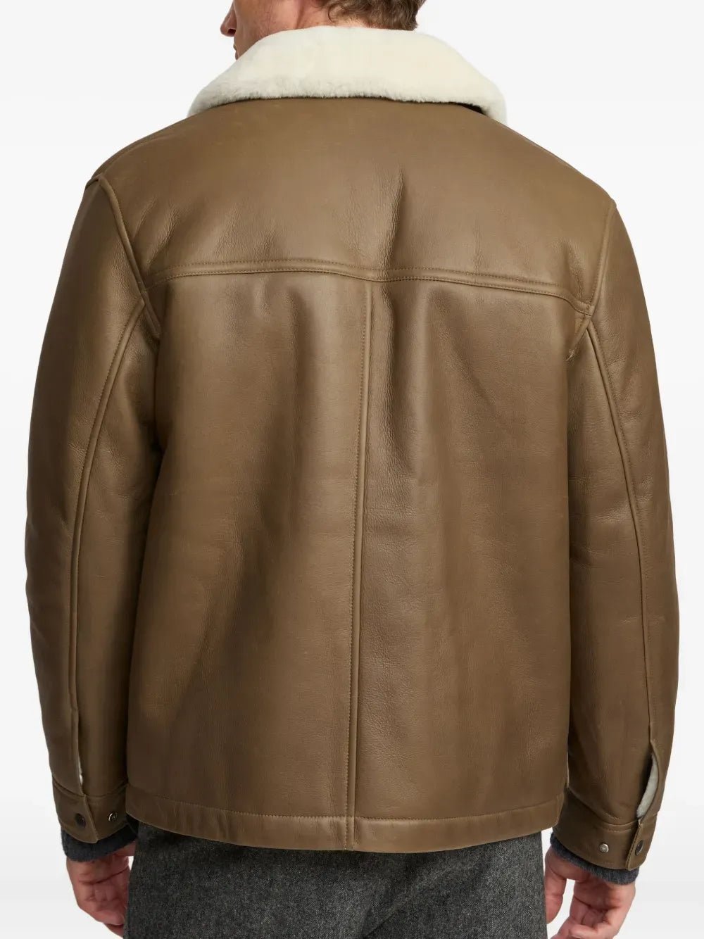 YVES SALOMON - Veste en cuir à col en peau lainée marron - Lothaire