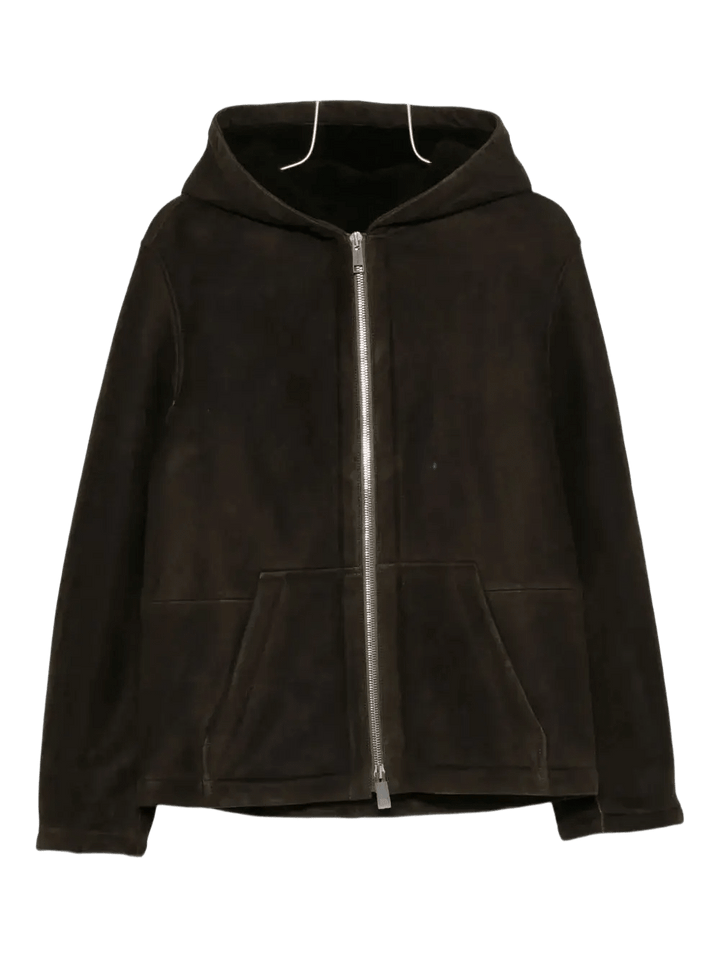 YVES SALOMON - Veste zippée à capuche en peau retournée marron - Lothaire