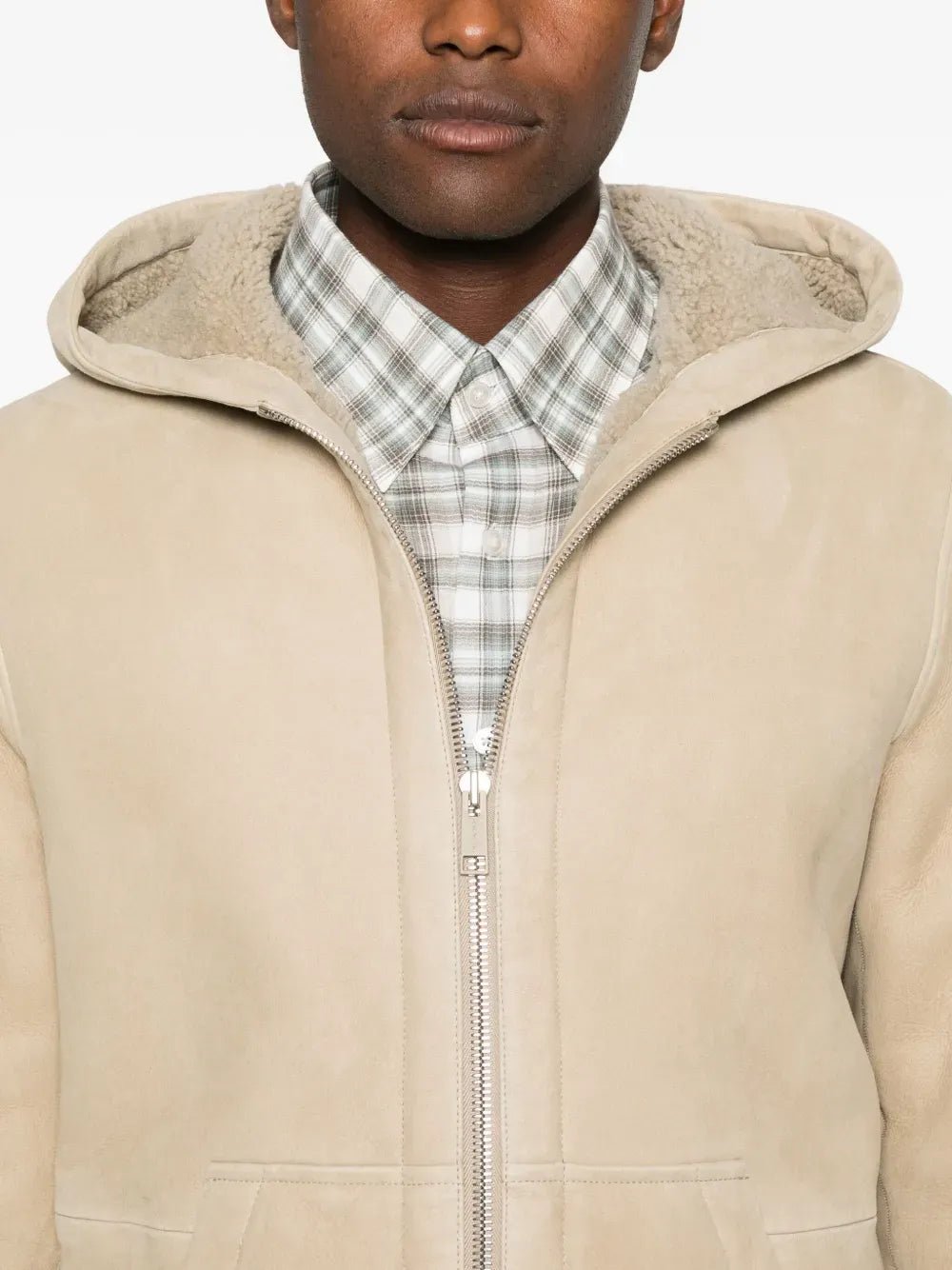 YVES SALOMON - Veste zippée en peau lainée beige rivage - Lothaire