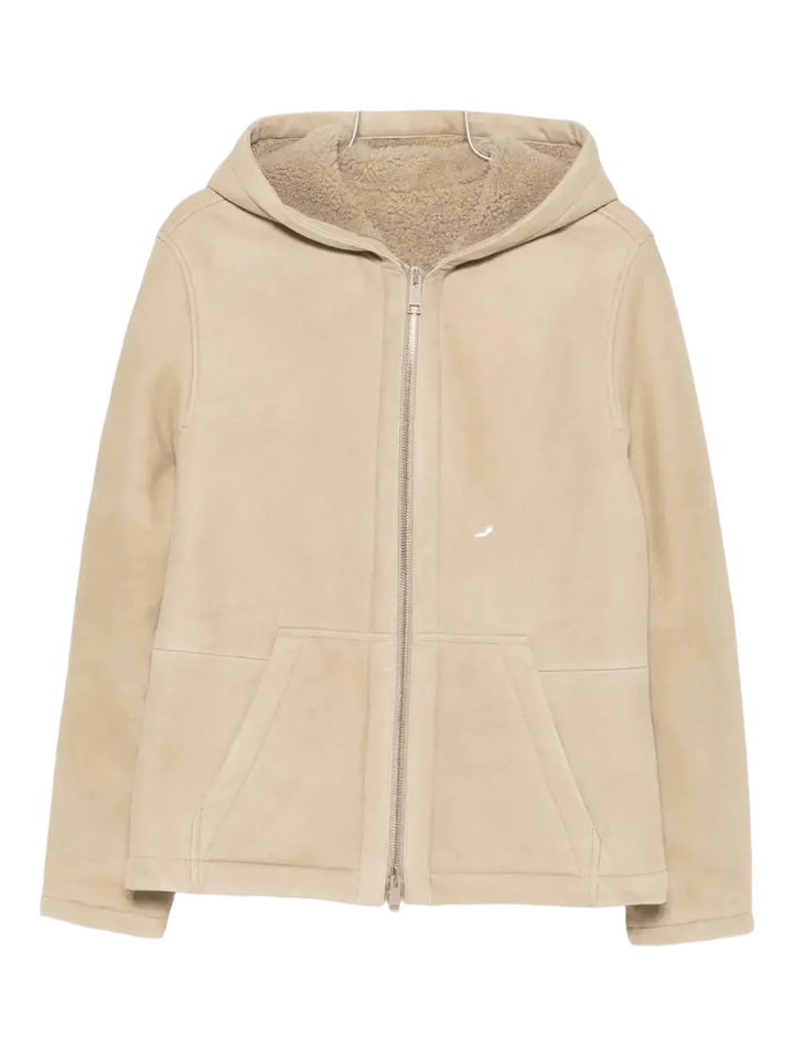 YVES SALOMON - Veste zippée en peau lainée beige rivage - Lothaire