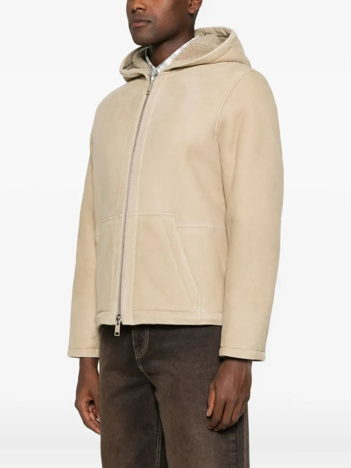YVES SALOMON - Veste zippée en peau lainée beige rivage - Lothaire