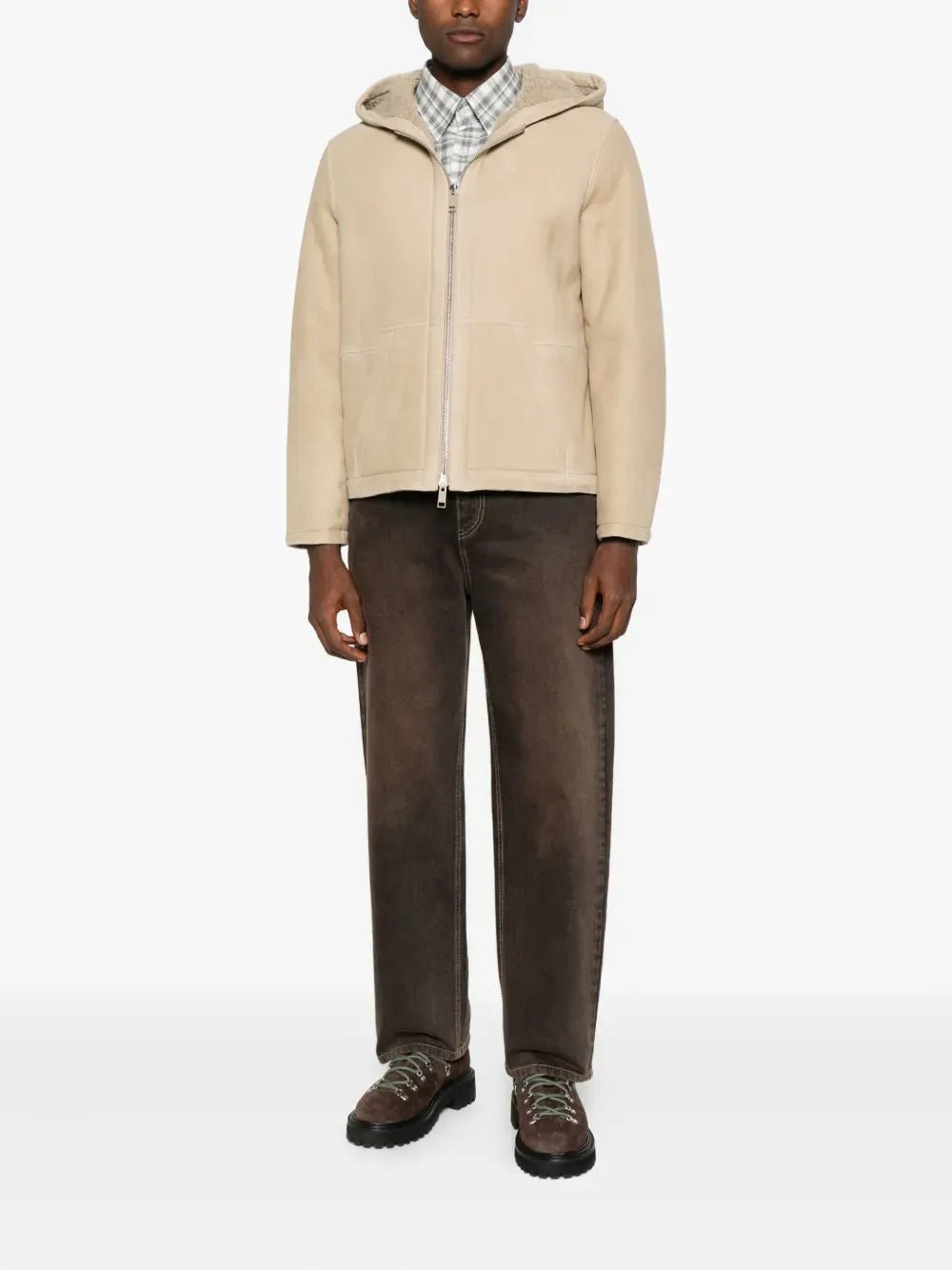 YVES SALOMON - Veste zippée en peau lainée beige rivage - Lothaire