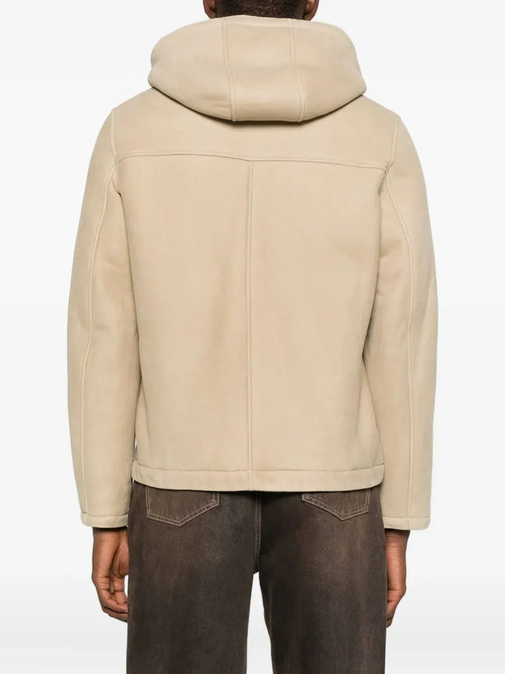 YVES SALOMON - Veste zippée en peau lainée beige rivage - Lothaire