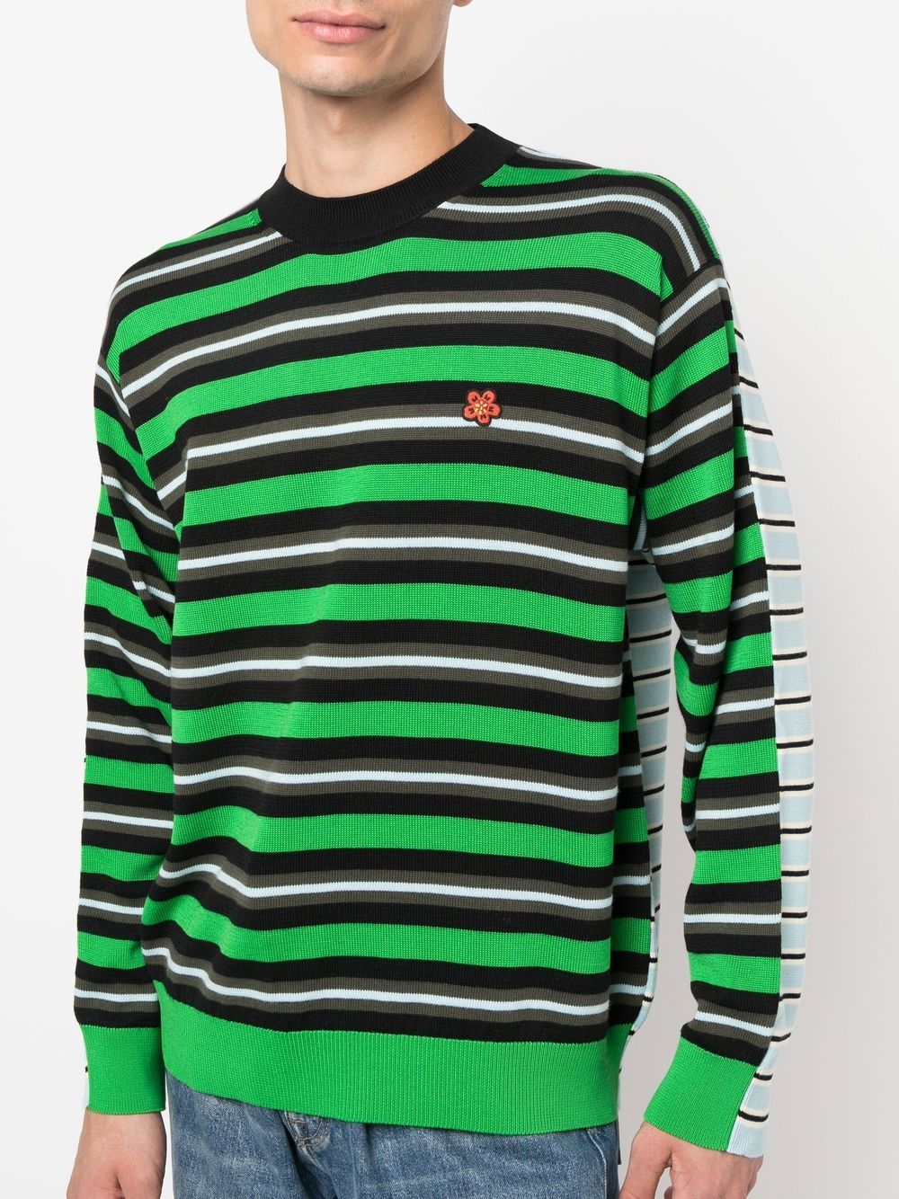 Kenzo Pull rayé vert à fleurs brodées