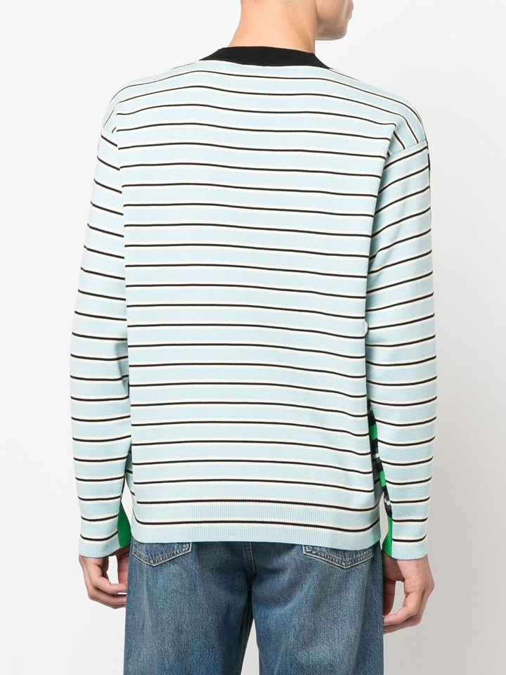 Kenzo Pull rayé vert à fleurs brodées