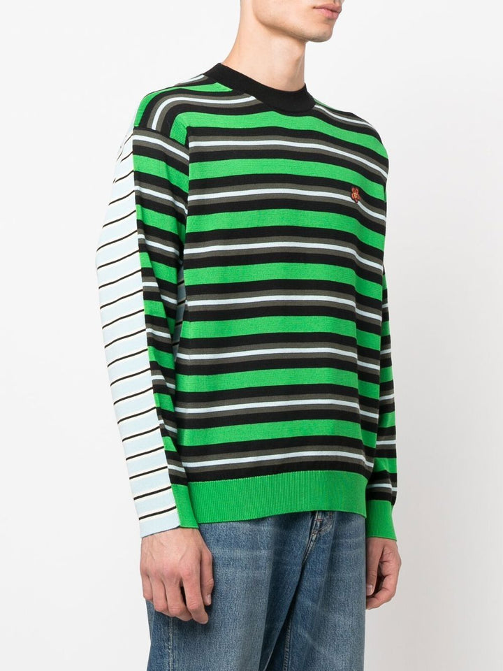 Kenzo Pull rayé vert à fleurs brodées