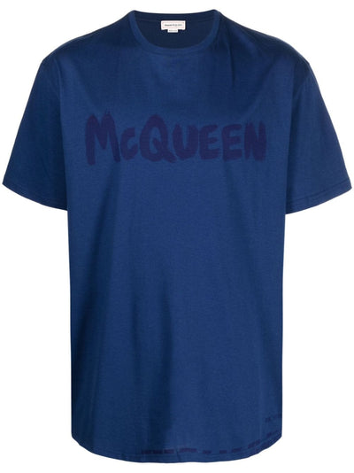 Alexander Mc Queen - T-shirt bleu en coton à logo imprimé - Lothaire