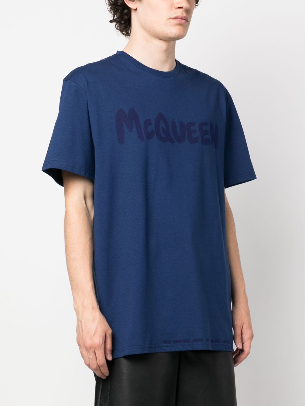 Alexander Mc Queen - T-shirt bleu en coton à logo imprimé - Lothaire