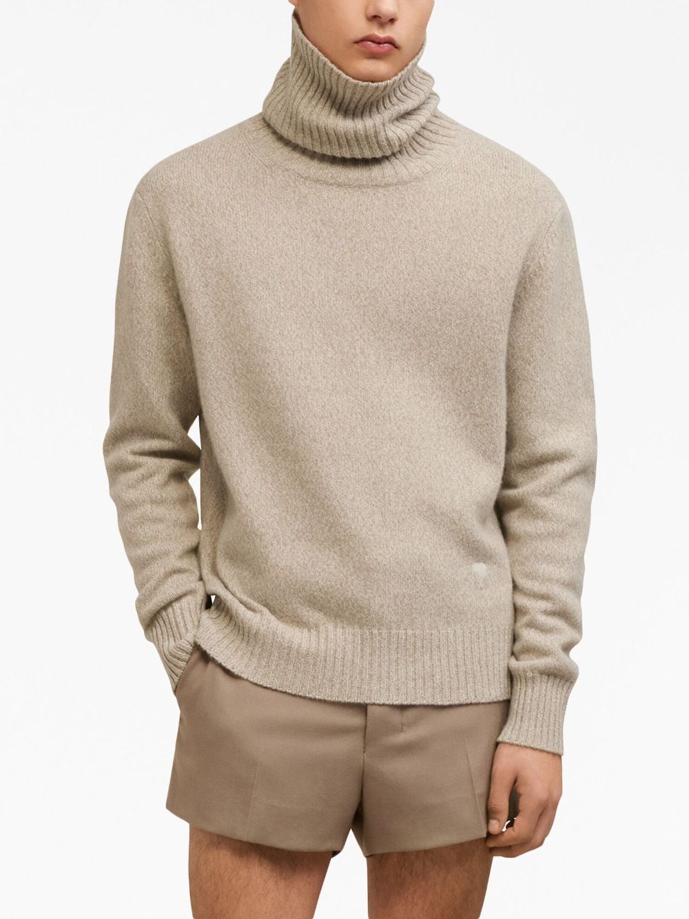 AMI Paris - Pull cachemire beige col cheminée - Lothaire