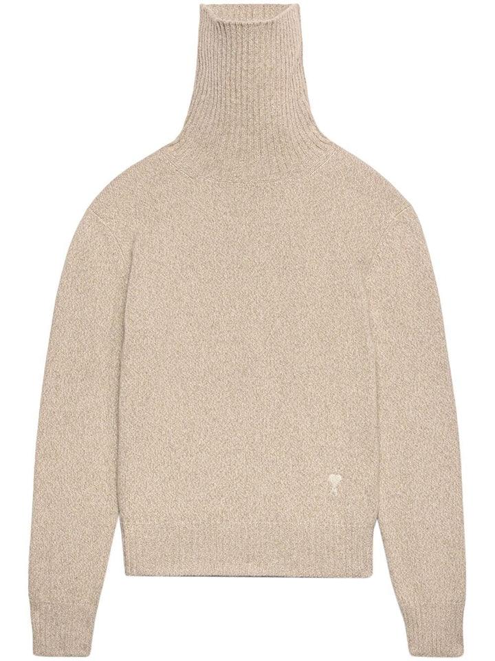 AMI Paris - Pull cachemire beige col cheminée - Lothaire
