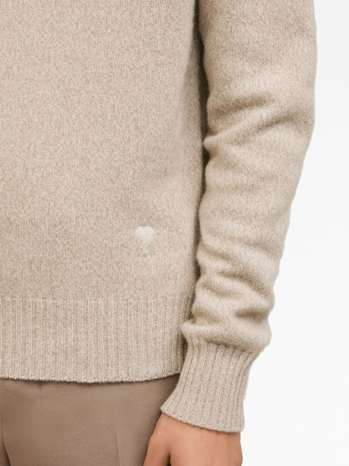AMI Paris - Pull cachemire beige col cheminée - Lothaire
