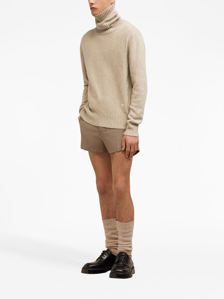 AMI Paris - Pull cachemire beige col cheminée - Lothaire
