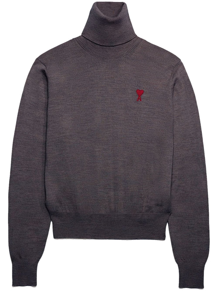 AMI Paris - Pull col roulé gris Ami De Coeur en laine - Lothaire
