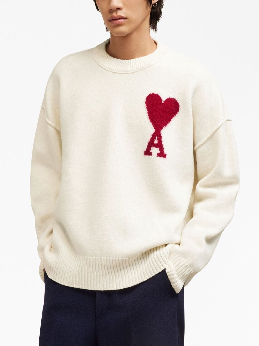 AMI Paris - Pull en maille intarsia crème - Lothaire