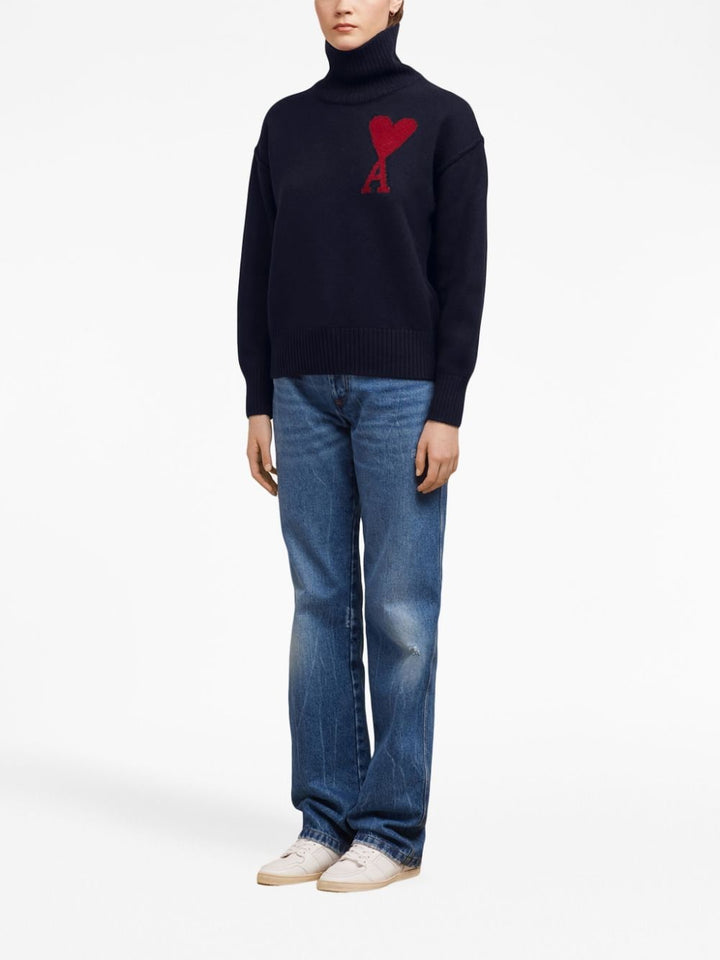 AMI Paris - Pull marine col cheminée Ami de Coeur - Lothaire