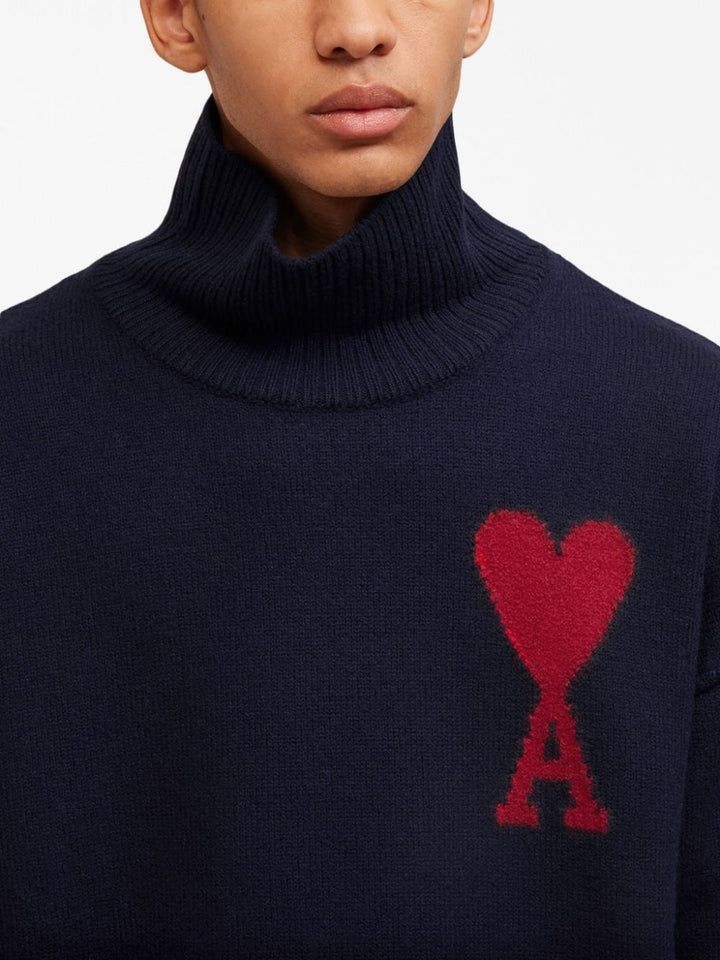 AMI Paris - Pull marine col cheminée Ami de Coeur - Lothaire