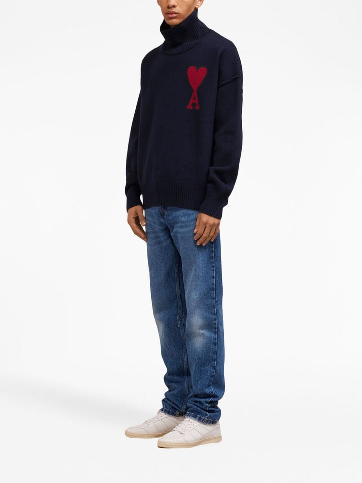 AMI Paris - Pull marine col cheminée Ami de Coeur - Lothaire