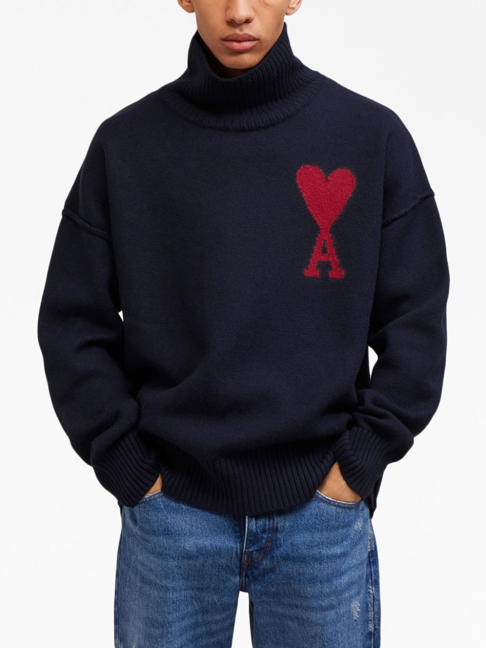 AMI Paris - Pull marine col cheminée Ami de Coeur - Lothaire