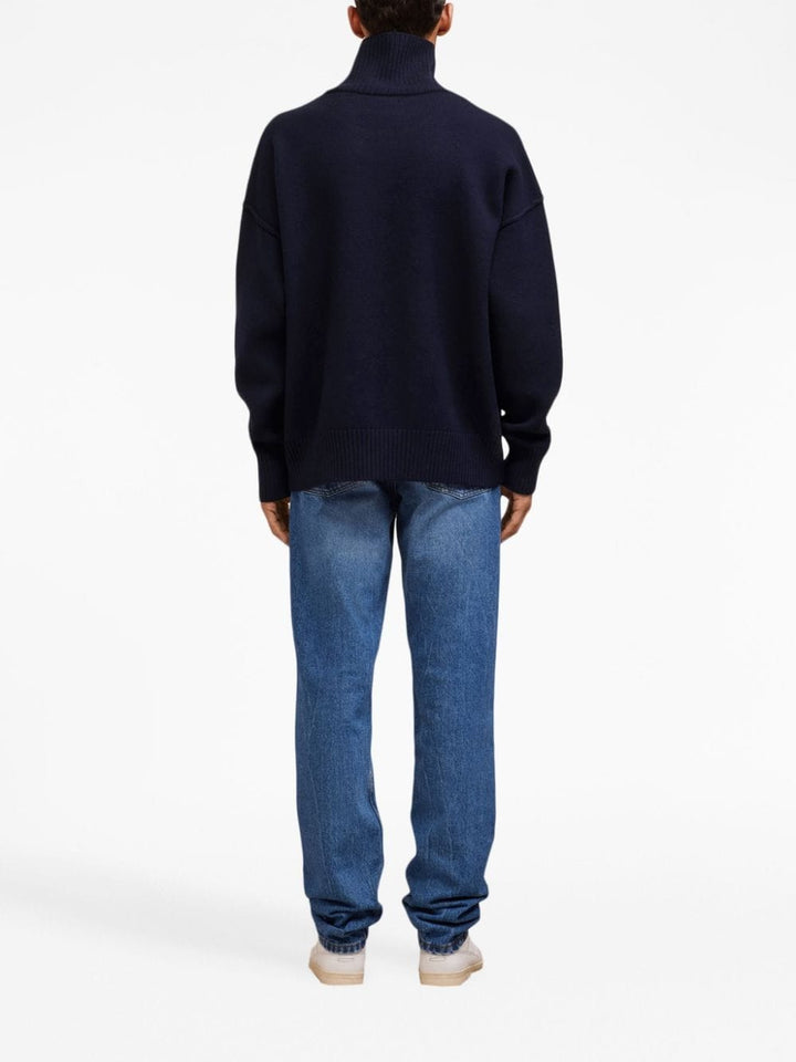 AMI Paris - Pull marine col cheminée Ami de Coeur - Lothaire