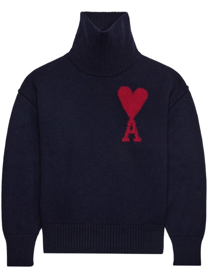 AMI Paris - Pull marine col cheminée Ami de Coeur - Lothaire