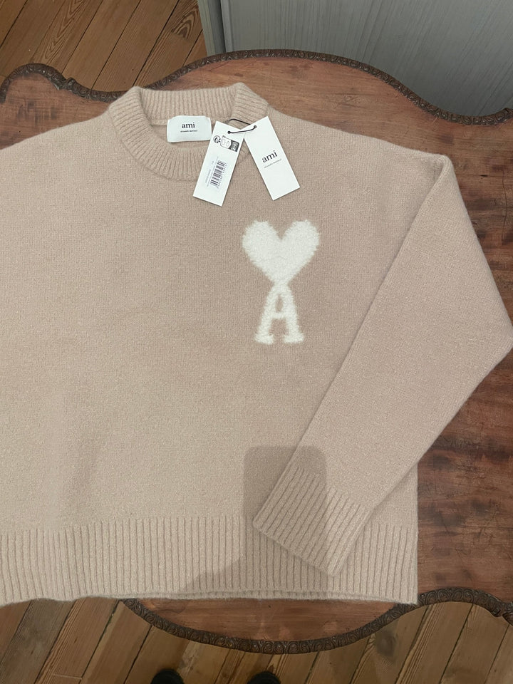 AMI Paris - Pull rose poudré Ami de Coeur - Lothaire