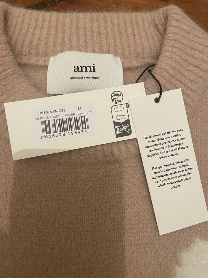 AMI Paris - Pull rose poudré Ami de Coeur - Lothaire