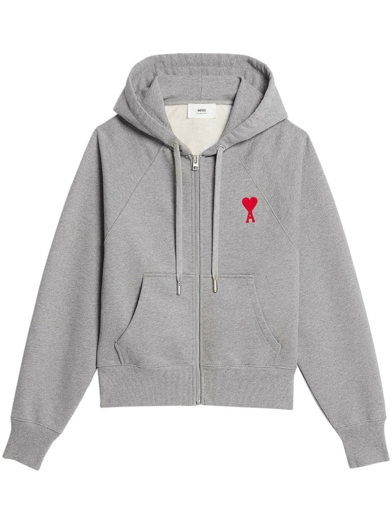 AMI Paris Sweat capuche zipp grey Broderie Ami De C ur Lothaire